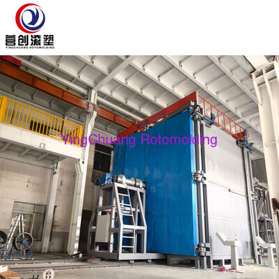 YINGCHUANG PLC gecontroleerde shuttle rotomolding machine, 15-30min verstelbare cyclustijd Automatische rotatievormmachine voor civiele PE-watertanks en plastic vaten