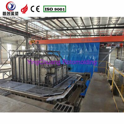 INGCHUANG 6,5 m grote oven bi-axiale shuttle rotomolding machine, PLC automatische rotationele gietapparatuur voor aangepaste LLDPE elektrolyt energieopslagtanks